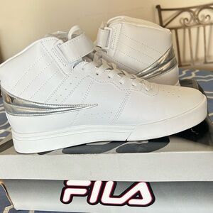 Fila White and Silver High-Top Sneakers